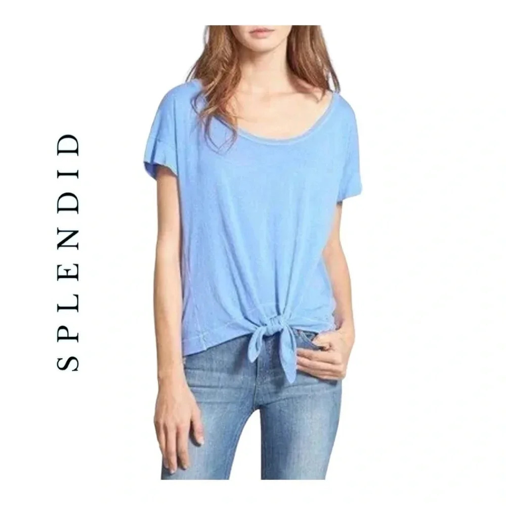 1410. SPLENDID VINTAGE WHISPER SHORT SLEEVE‎ TIE FRONT TEE LIGHT BLUE COLOR XS